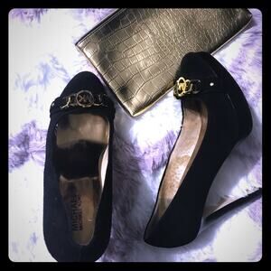 Michael Kors black suede pump platform heels, 7.5